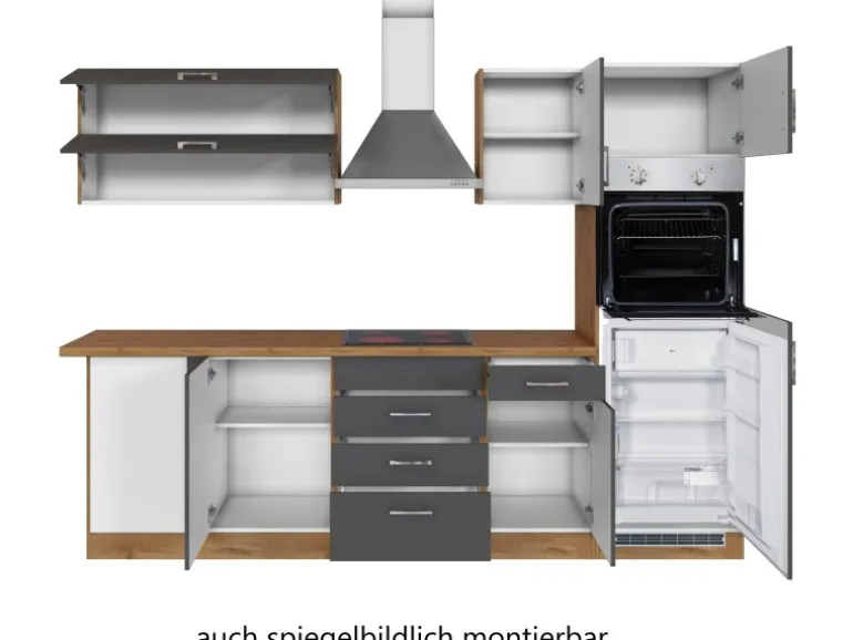 Held Möbel Küchenzeile Sorrento 210/ 270 cm Anthrazit-Wotaneiche Winkel