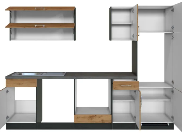 Held Möbel Küchenzeile Sorrento 270 cm Wotaneiche-Grafit ohne E-Geräte