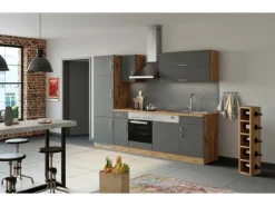 Held Möbel Küchenzeile Sorrento 270 cm Anthrazit-Wotaneiche