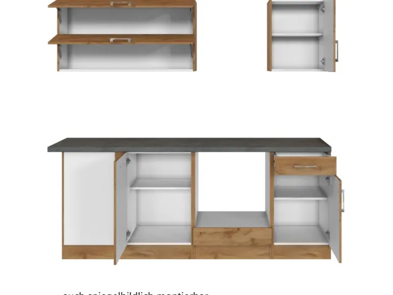 Held Möbel Küchenzeile Sorrento 210 cm Wotaneiche-Wotaneiche o. E-Geräte Winkel
