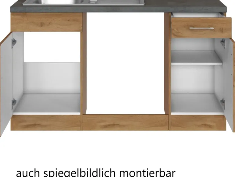 Held Möbel Küchenzeile Sorrento 210 cm Wotaneiche-Wotaneiche o. E-Geräte Winkel