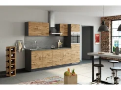 Held Möbel Küchenzeile Sorrento 270 cm Wotaneiche-Grafit ohne E-Geräte