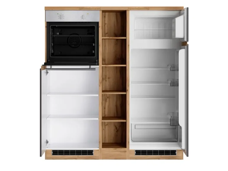 Held Möbel Küchenzeile Turin 390 cm Graphit-Wotaneiche mit E-Geräten