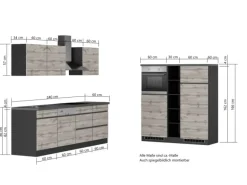 Held Möbel Küchenzeile Turin 390 cm Graphit-Wotaneiche mit E-Geräten