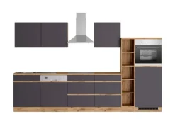 Held Möbel Küchenzeile Turin 330 cm Graphit-Wotaneiche mit E-Geräten