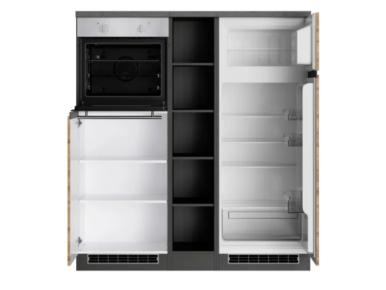 Held Möbel Küchenzeile Turin 390 cm Wotaneiche-Graphit mit E-Geräten