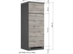 Held Möbel Umbauschrank für Kühl/Gefrierkombi Turin 60cm Graphit/WotanEiche