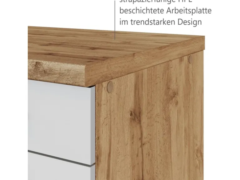 Held Möbel Winkelküche 240 cm - 270 cm Matt Weiß-Wotaneiche ohne E-Geräte
