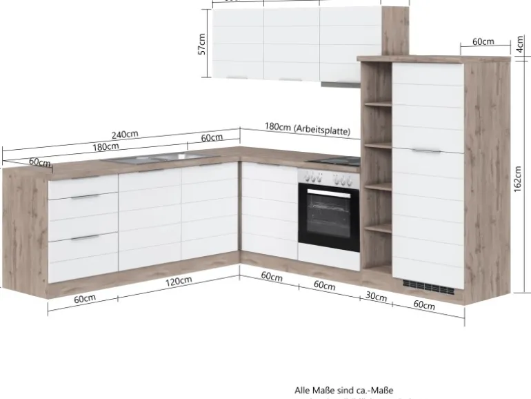 Held Möbel Winkelküche 240 cm - 270 cm Matt Grau-Wotaneiche