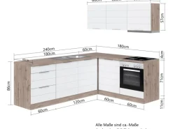 Held Möbel Winkelküche 240 cm - 180 cm Matt Weiß-Wotaneiche