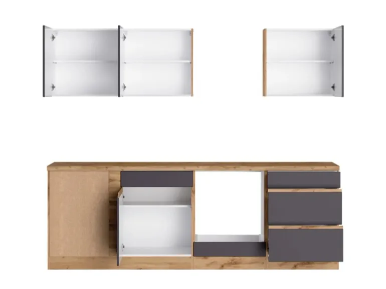Held Möbel Winkelküche Turin 240 x 240 cm Graphit-Wotaneiche ohne E-Geräte