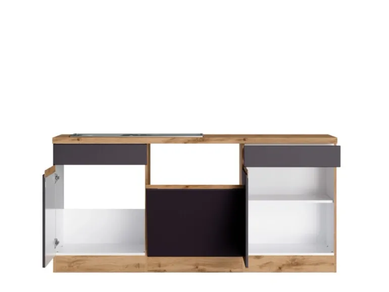 Held Möbel Winkelküche Turin 240 x 240 cm Graphit-Wotaneiche ohne E-Geräte