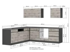 Held Möbel Winkelküche Turin 240 x 240 cm Wotaneiche-Graphit ohne E-Geräte