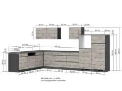 Held Möbel Winkelküche Turin 360 x 240 cm Graphit-Wotaneiche ohne E-Geräte
