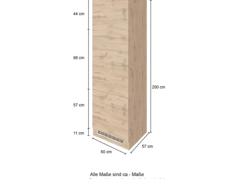 Held Möel Küchen-Kühlschr.umau Sorrento 60x 200x T60cm Nische WotanEiche-Grafit