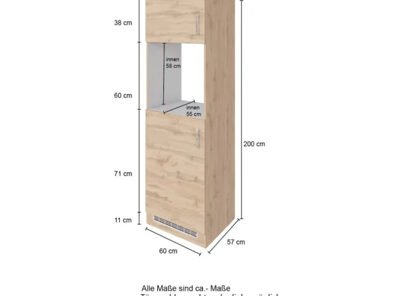Held Möel Küchen-Ofen-Kühlschr.umau Sorrento 60x 200x T60cm Anthraz.-WotanEiche