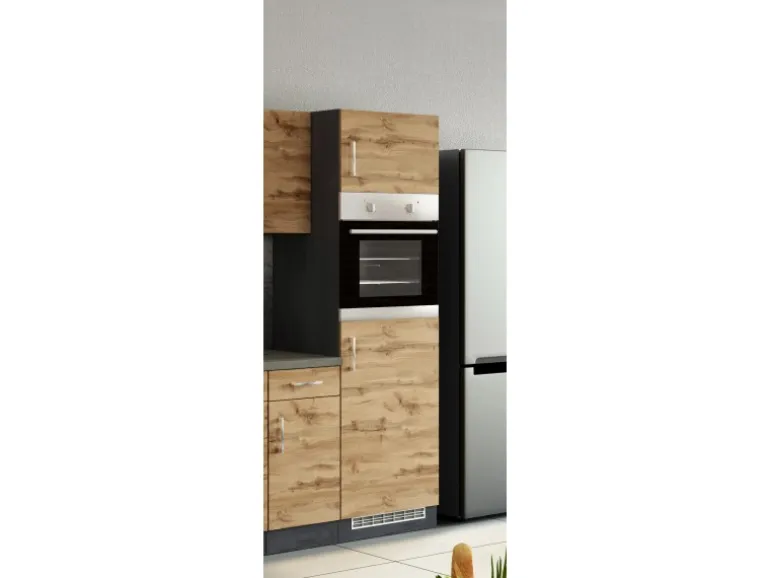 Held Möel Küchen-Ofen-Kühlschr.umau Sorrento 60x200xT60cm WotanEiche-Grafit