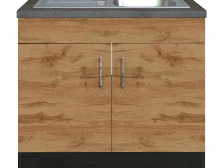 Held Möel Küchen-Spülenschrank Sorrento 100x85xT60cm 2 Türen WotanEiche-Grafit