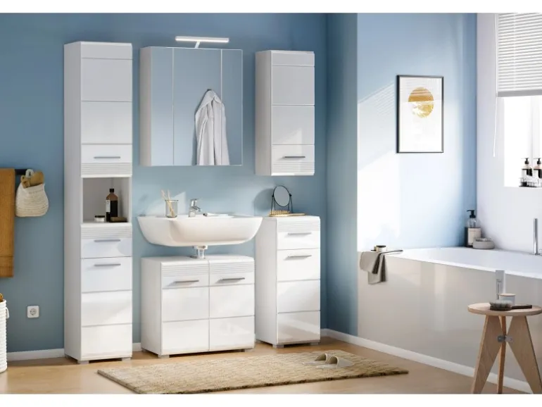 Hochschrank Linus Hochglanz Weiß 30 cm zweitürig