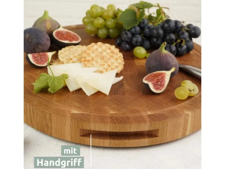 holz4home Premium Schneidebrett Set Rund Hackblock aus Eiche
