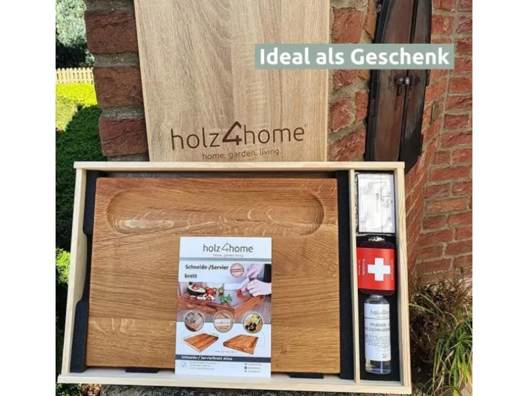 holz4home Servierbrett und Schneidebrett Set Alina aus Massivholz Eiche