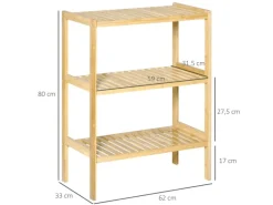 HOMCOM Badregal mit 3 Ebenen für Bad Küche Wohnzimmer Flur 62 x 33 x 80 cm