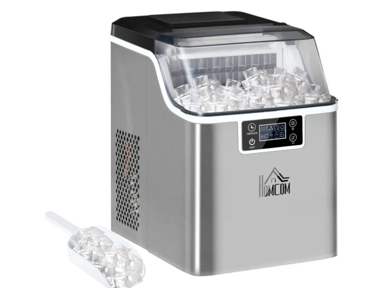 HOMCOM Eiswürfelmaschine Rostfreier Stahl Kupfer Silber 36L x 252B x 371H cm