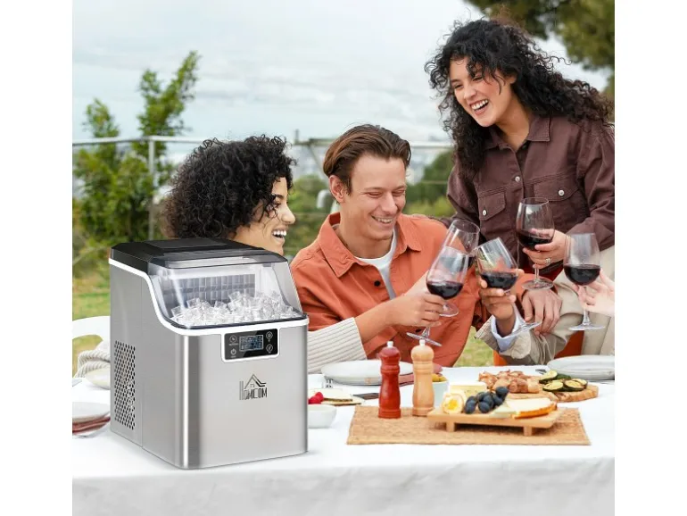 HOMCOM Eiswürfelmaschine Rostfreier Stahl Kupfer Silber 36L x 252B x 371H cm