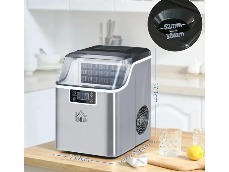 HOMCOM Eiswürfelmaschine Rostfreier Stahl Kupfer Silber 36L x 252B x 371H cm