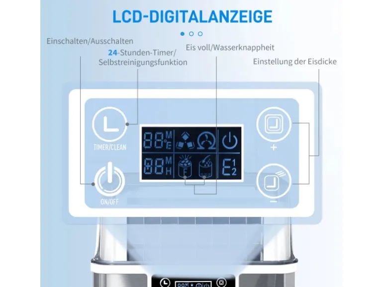 HOMCOM Eiswürfelmaschine Rostfreier Stahl Kupfer Silber 36L x 252B x 371H cm