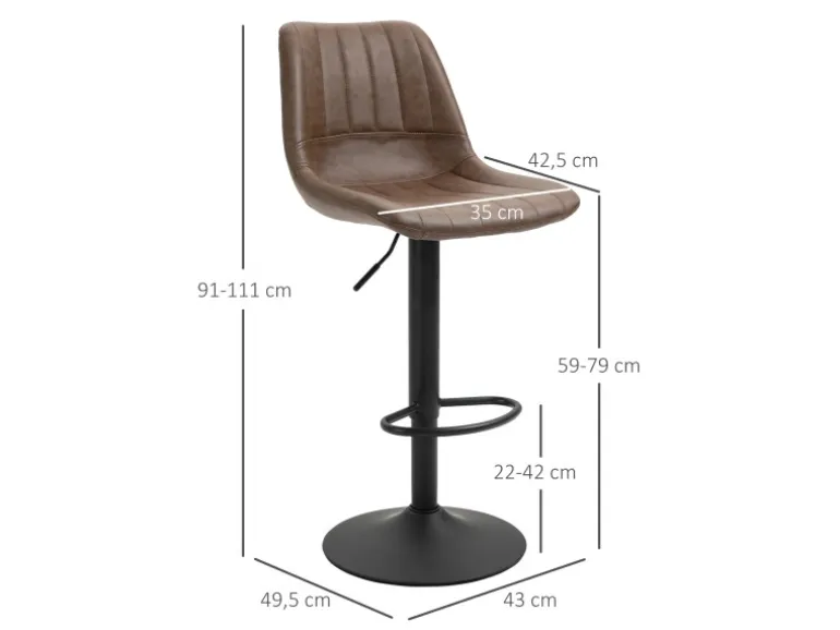 HOMCOM 2er Set Barhocker Höhenverstellbarer Küchenhocker