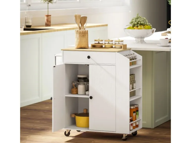 HOMCOM Kücheninsel mit Arbeitsplatte Spanplatte MDF Weiß 82L x 38B x 86,5H cm