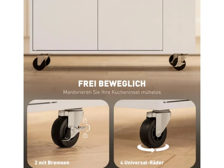 HOMCOM Kücheninsel mit Arbeitsplatte Spanplatte MDF Weiß 82L x 38B x 86,5H cm