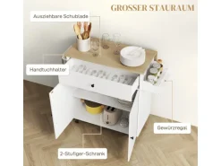 HOMCOM Kücheninsel mit Arbeitsplatte Spanplatte MDF Weiß 106L x 42B x 87H cm