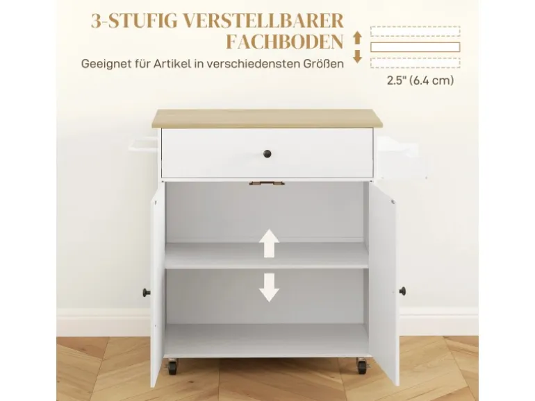 HOMCOM Kücheninsel mit Arbeitsplatte Spanplatte MDF Weiß 106L x 42B x 87H cm