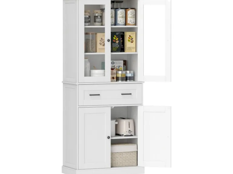 HOMCOM Küchenschrank MDF Spanplatte Cremeweiß 76L x 40B x 182,5H cm