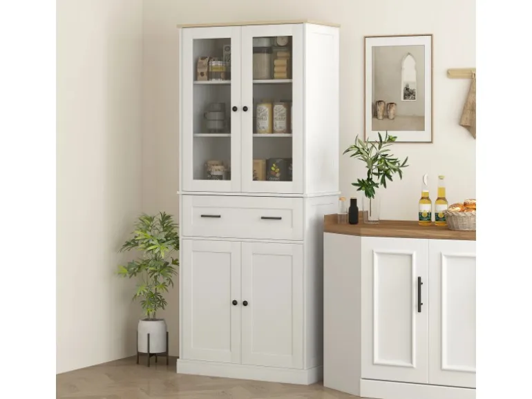 HOMCOM Küchenschrank MDF Spanplatte Cremeweiß 76L x 40B x 182,5H cm