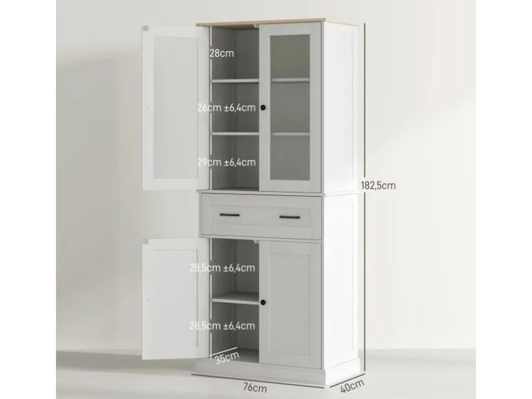 HOMCOM Küchenschrank MDF Spanplatte Cremeweiß 76L x 40B x 182,5H cm