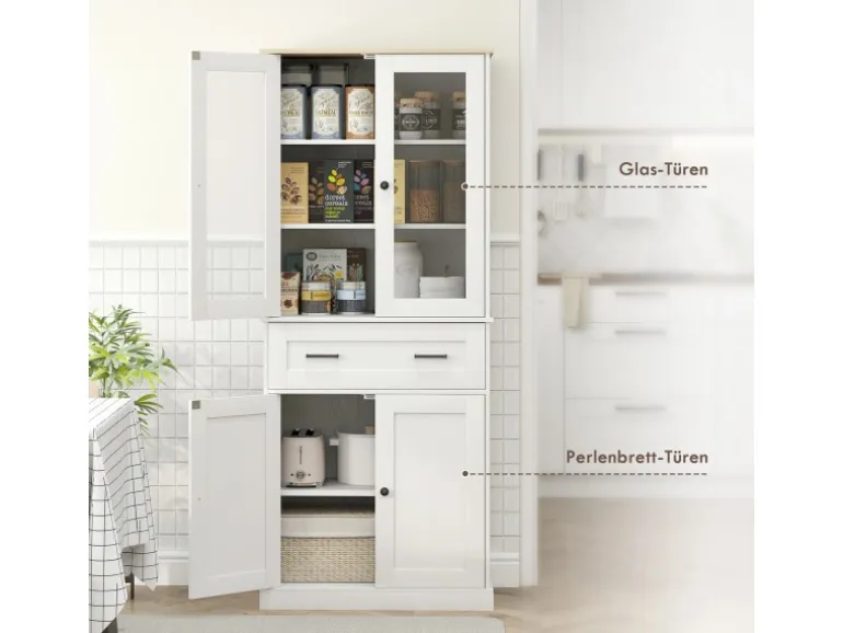 HOMCOM Küchenschrank MDF Spanplatte Cremeweiß 76L x 40B x 182,5H cm