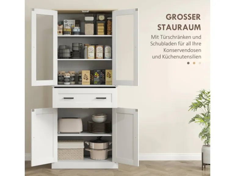 HOMCOM Küchenschrank MDF Spanplatte Cremeweiß 76L x 40B x 182,5H cm