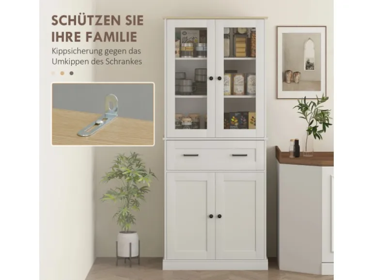 HOMCOM Küchenschrank MDF Spanplatte Cremeweiß 76L x 40B x 182,5H cm
