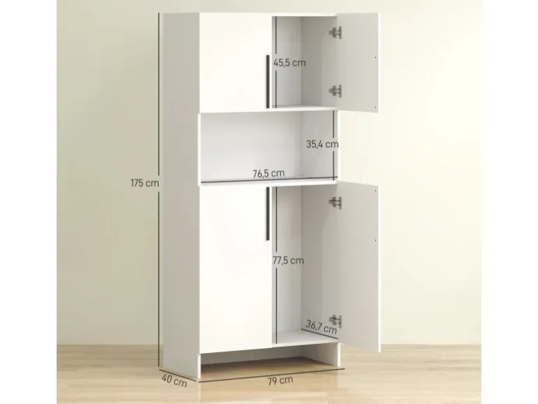 HOMCOM Küchenschrank Spanlatte 79L x 40B x 175H cm Weiß