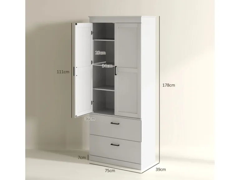 HOMCOM Küchenschrank Spanplatte MDF 75L x 39B x 178H cm Cremeweiß