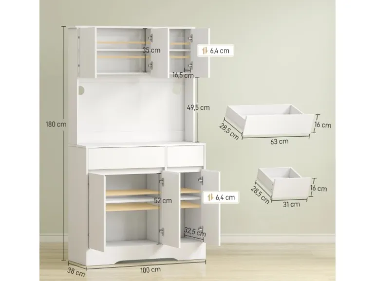 HOMCOM Küchenschrank Spanplatte MDF 100L x 38B x 180H cm Weiß