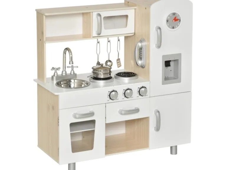 HOMCOM Küchenspielzeug Traumküche Kiefer MDF Weiß 74L x 30B x 81H cm