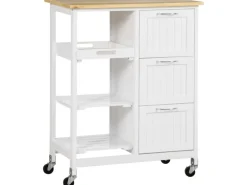 HOMCOM Küchenwagen mit 3 Schubladen & 3 Ebenen Arbeitsplatte Weiß 67 x 37 x 85 cm