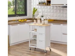 HOMCOM Küchenwagen mit 3 Schubladen & 3 Ebenen Arbeitsplatte Weiß  67 x 37 x 85 cm
