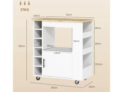 HOMCOM Küchenwagen mit Arbeitsplatte Spanplatte Eiche 83L x 40B x 83H cm