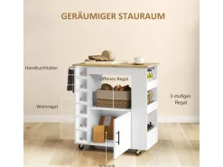HOMCOM Küchenwagen mit Arbeitsplatte Spanplatte Eiche 83L x 40B x 83H cm
