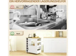 HOMCOM Küchenwagen mit Arbeitsplatte Spanplatte Eiche 83L x 40B x 83H cm